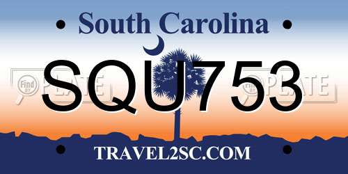 SQU753 South Carolina License Plate
