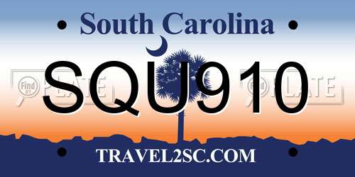 SQU910 South Carolina License Plate
