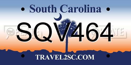 SQV464 South Carolina License Plate