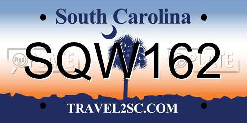 SQW162 South Carolina License Plate