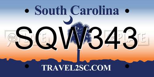 SQW343 South Carolina License Plate