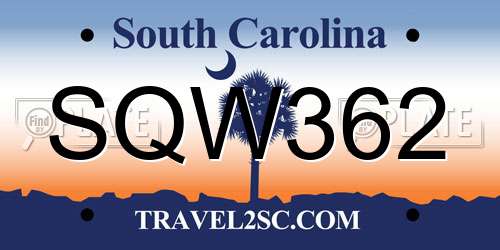 SQW362 South Carolina License Plate
