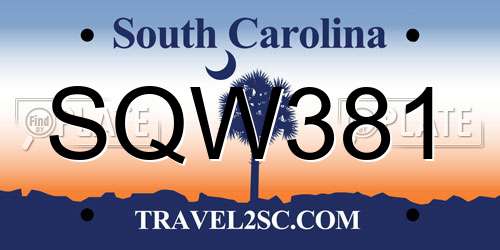 SQW381 South Carolina License Plate