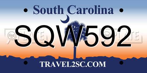 SQW592 South Carolina License Plate
