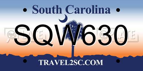 SQW630 South Carolina License Plate