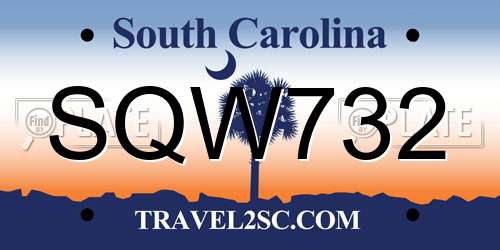 SQW732 South Carolina License Plate