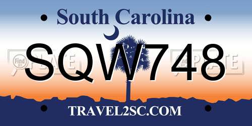 SQW748 South Carolina License Plate