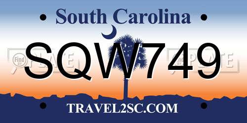 SQW749 South Carolina License Plate
