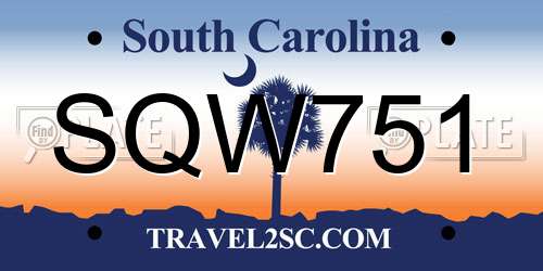 SQW751 South Carolina License Plate