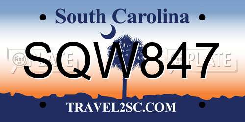 SQW847 South Carolina License Plate