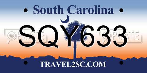 SQY633 South Carolina License Plate