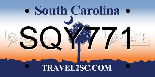 SQY771 South Carolina License Plate