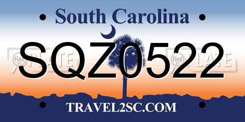 SQZ0522 South Carolina License Plate