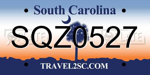 SQZ0527 South Carolina License Plate
