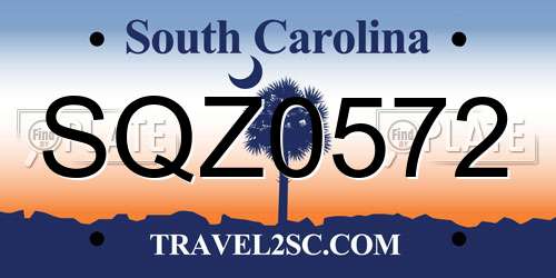 SQZ0572 South Carolina License Plate