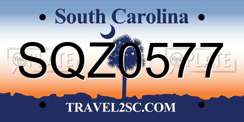 SQZ0577 South Carolina License Plate