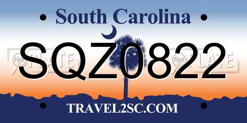 SQZ0822 South Carolina License Plate