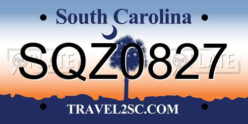 SQZ0827 South Carolina License Plate