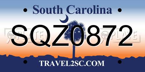 SQZ0872 South Carolina License Plate