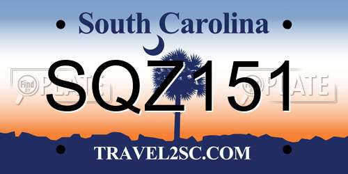 SQZ151 South Carolina License Plate