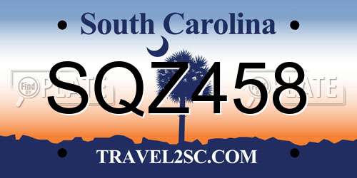 SQZ458 South Carolina License Plate