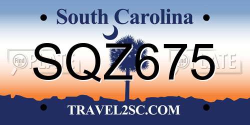 SQZ675 South Carolina License Plate