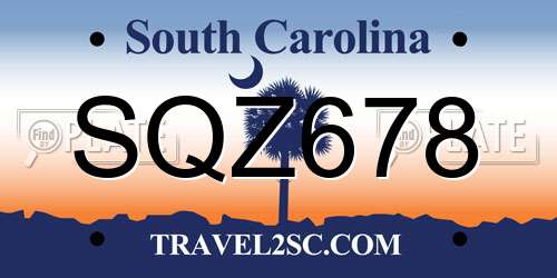 SQZ678 South Carolina License Plate