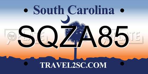 SQZA85 South Carolina License Plate