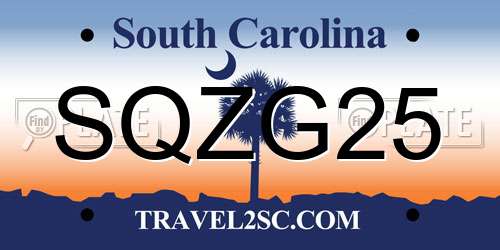 SQZG25 South Carolina License Plate