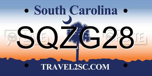 SQZG28 South Carolina License Plate