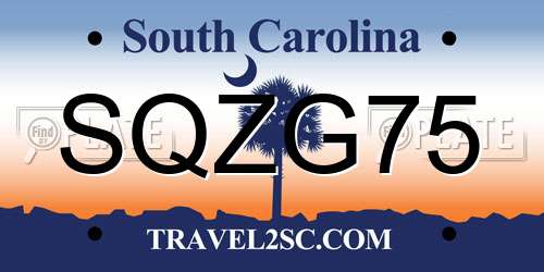 SQZG75 South Carolina License Plate