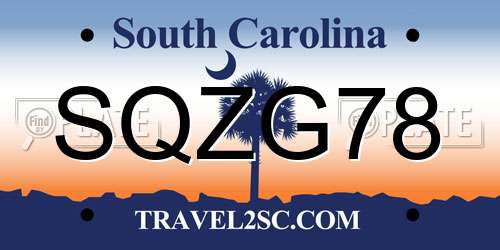 SQZG78 South Carolina License Plate