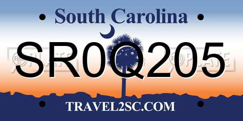 SR0Q205 South Carolina License Plate