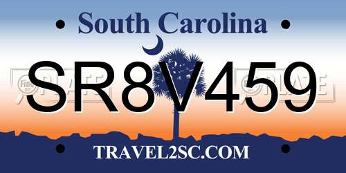 SR8V459 South Carolina License Plate