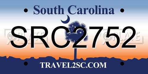 SRC2752 South Carolina License Plate