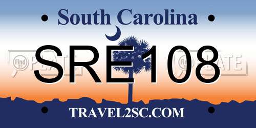 SRE108 South Carolina License Plate