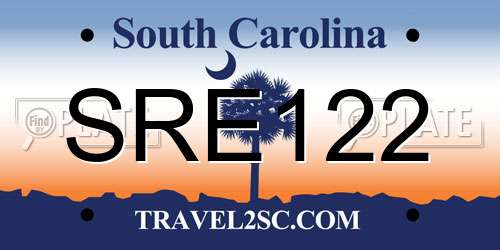 SRE122 South Carolina License Plate