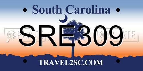 SRE309 South Carolina License Plate