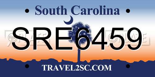 SRE6459 South Carolina License Plate
