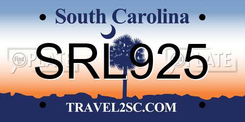 SRL925 South Carolina License Plate