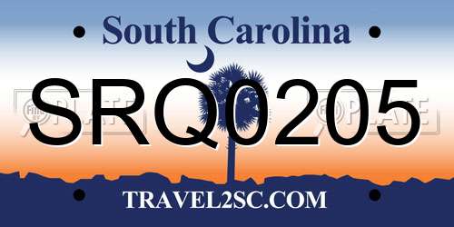 SRQ0205 South Carolina License Plate