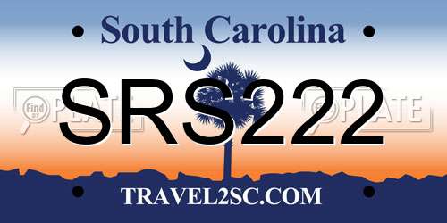 SRS222 South Carolina License Plate