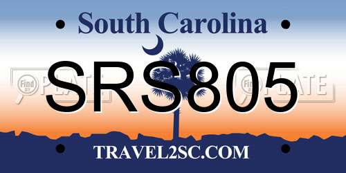 SRS805 South Carolina License Plate