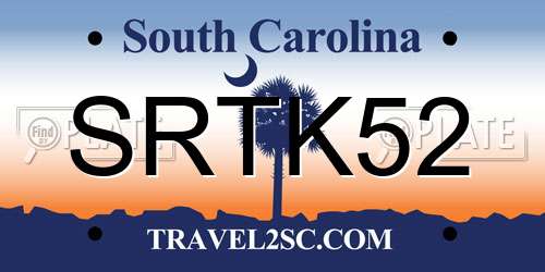 SRTK52 South Carolina License Plate