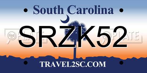 SRZK52 South Carolina License Plate