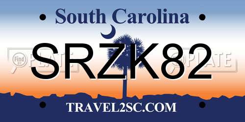 SRZK82 South Carolina License Plate