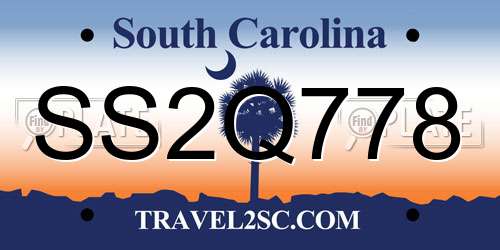 SS2Q778 South Carolina License Plate
