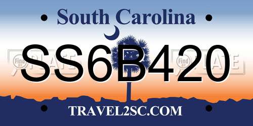 SS6B420 South Carolina License Plate