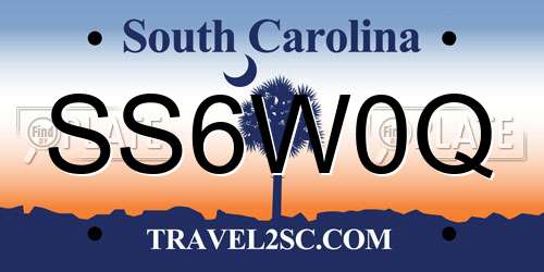 SS6W0Q South Carolina License Plate
