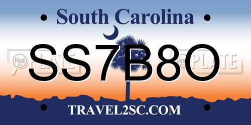 SS7B8O South Carolina License Plate